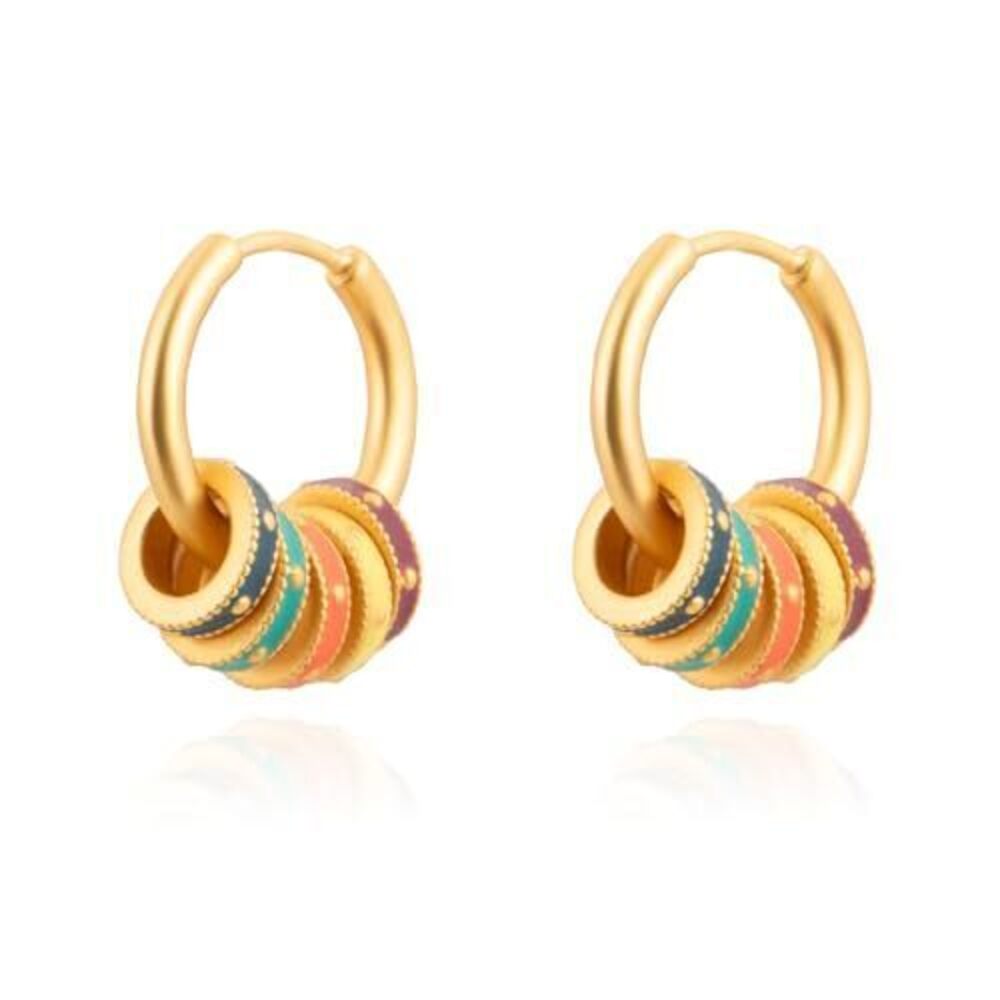 1034 Small Hoop Huggie Dangle Earrings 14K 18K Gold Plated Rainbow Rings